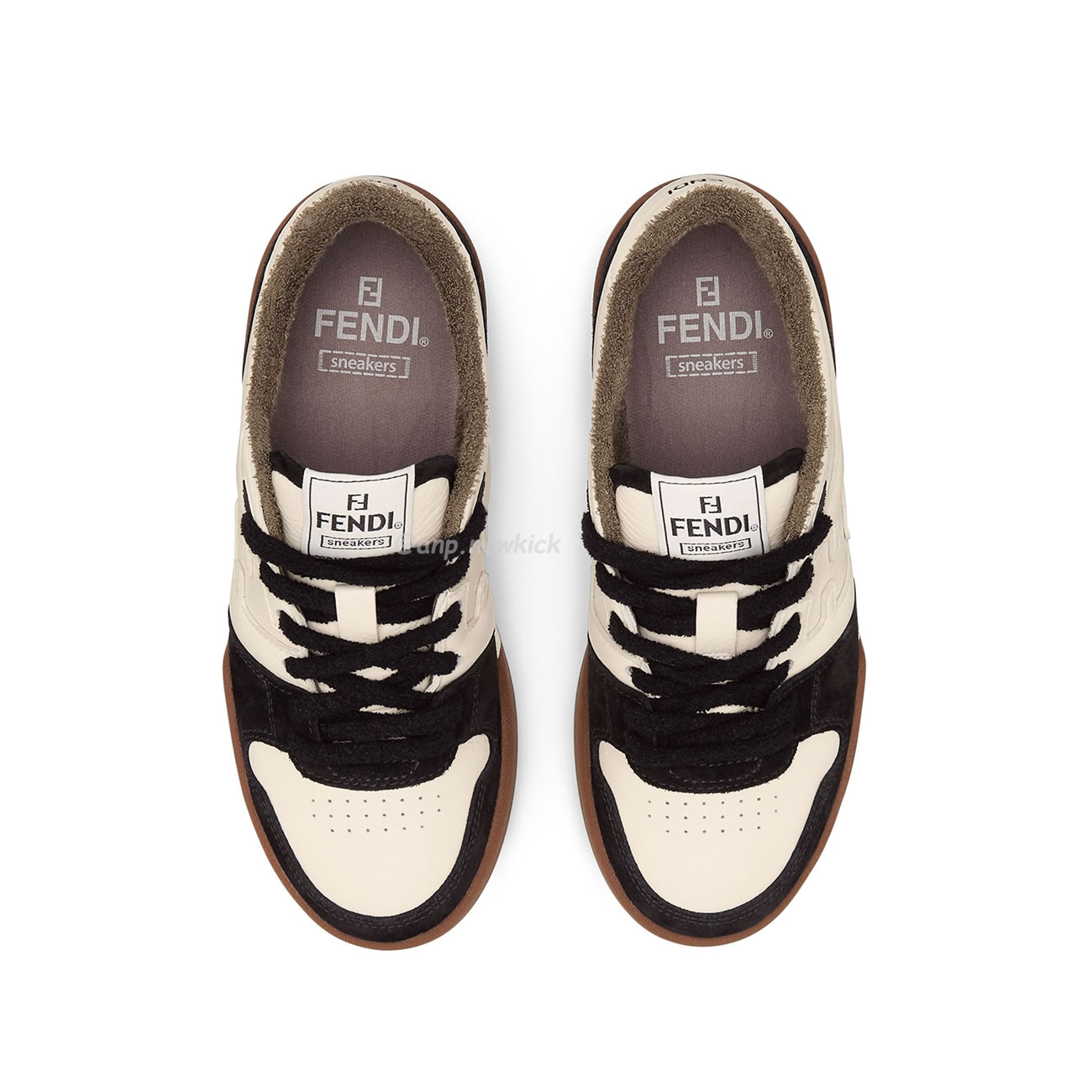 Fendi Match Cream Black White Suede And Leather Low Top Sneakers (18) - newkick.app